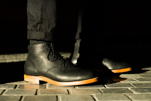 Wholecut Boot Black Washed Horsehide - VIBERG