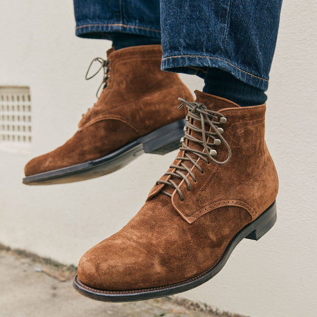 Viberg x Garmsville Brogue Navvy Boot™ in Parisian Brown Janus Suede - VIBERG
