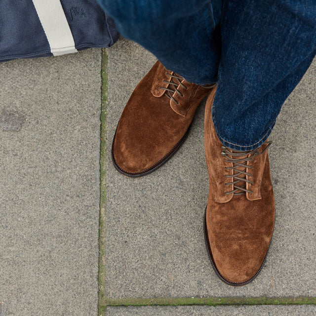 Viberg x Garmsville Brogue Navvy Boot™ in Parisian Brown Janus Suede - VIBERG