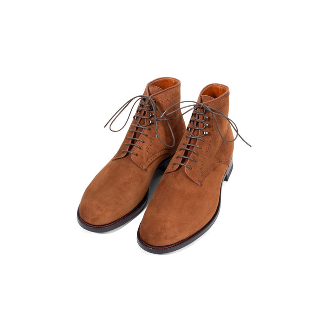 Viberg x Garmsville Brogue Navvy Boot™ in Parisian Brown Janus Suede - VIBERG